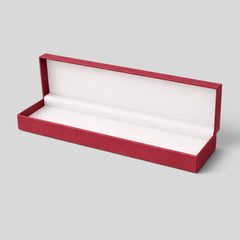 Stockk red rectangular jewelry box with hinged lid and soft white interior lining, ideal for necklaces, bracelets, or watches.