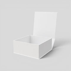 Stockk white square magnetic gift box, rigid cardboard with magnetic closure, ideal for luxury packaging and gifts.