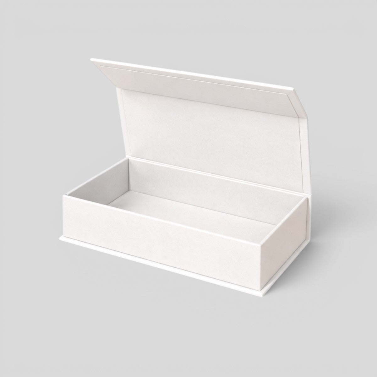 Stockk white rigid cardboard gift box with hinged lid, ideal for jewelry, gift cards, or presentation kits.