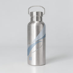 Stockka 800ml stainless steel water bottle with vacuum insulation and blue wave design. Features a D-ring handle and BPA-free construction.