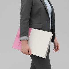 Stockka A4 project folder with two pockets, white and pink geometric design, made of cardboard.