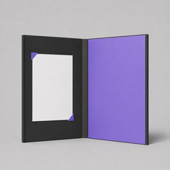 Stockka black hard cover presentation folder with purple interior and internal notepad, perfect for business meetings.