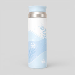 Stockka insulated stainless steel water bottle with a convenient spout and a blue floral design. Features a leak-proof cap and vacuum insulation.