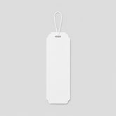 Stockka white custom branded bookmark with a loop for a string, made of coated paper or SBS cardboard.