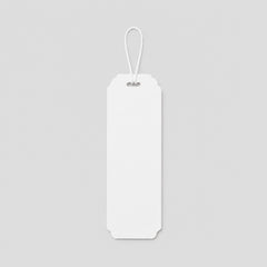 Stockka white custom branded bookmark with a loop for a string, made of coated paper or SBS cardboard.