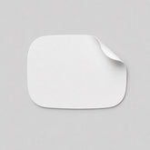 Stockka white custom shape sticker with rounded corners, ideal for branding products and packaging.