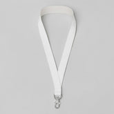 Stockka flat white polyester lanyard with metal swivel clip and geometric pattern, ideal for events and ID badges.