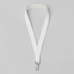 Stockka flat white polyester lanyard with metal swivel clip and geometric pattern, ideal for events and ID badges.
