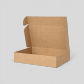 Stockka wide folding mailer box, made of recycled corrugated cardboard, ideal for shipping and marketing packages.