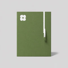 Stockka elegant green corrugated cardboard document folder with a unique tear-off zipper closure and a subtle logo.