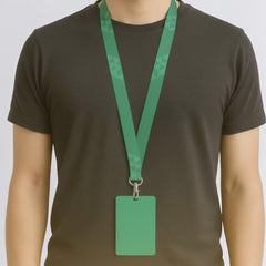 Stockka flat green polyester lanyard with metal swivel clip and blank green badge, ideal for events and employee ID.