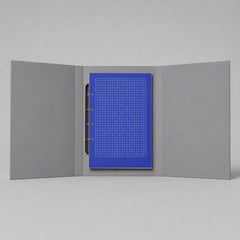 Stockka grey hard-cover 3-fold binder with blue grid paper notebook and ring mechanism