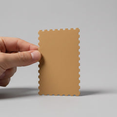 Stockka Kraft greeting card with perforated edges, natural brown paper, 300gsm, suitable for custom messages and branding.
