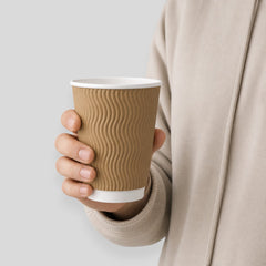Stockka kraft paper cup with corrugated sides, no lid, perfect for coffee or self-service.