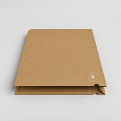 Stockka natural kraft paper folder with half-circle cut for easy access, ideal for documents and marketing materials.