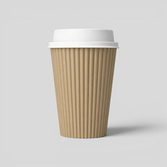 Stockka 380ml kraft paper ripple cup with white plastic lid, ideal for hot beverages on the go.