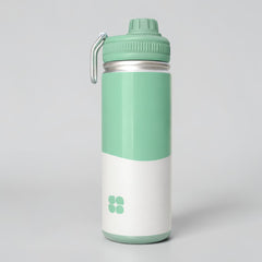 Stockka insulated water bottle in mint green and white, with screw-top lid and carry handle. 500ml capacity.