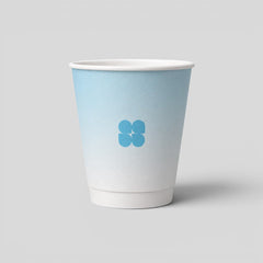 Stockka single-wall paper cup with a blue gradient and a blue logo. Suitable for hot or cold drinks.