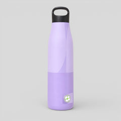 Stockka tall purple stainless steel sports water bottle with black handle and narrow spout, ideal for exercise and travel.