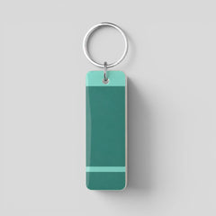 Stockka rectangular acrylic keychain with teal and light teal color blocking and metal ring. Perfect for custom logos and branding.