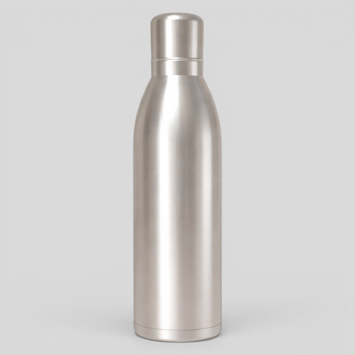 Stockka sleek silver stainless steel water bottle with a secure cap, ideal for keeping drinks cold or hot.
