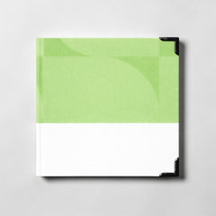 Stockka square notebook with hard cardboard cover, 80 lined pages, and a customisable light green and white design.