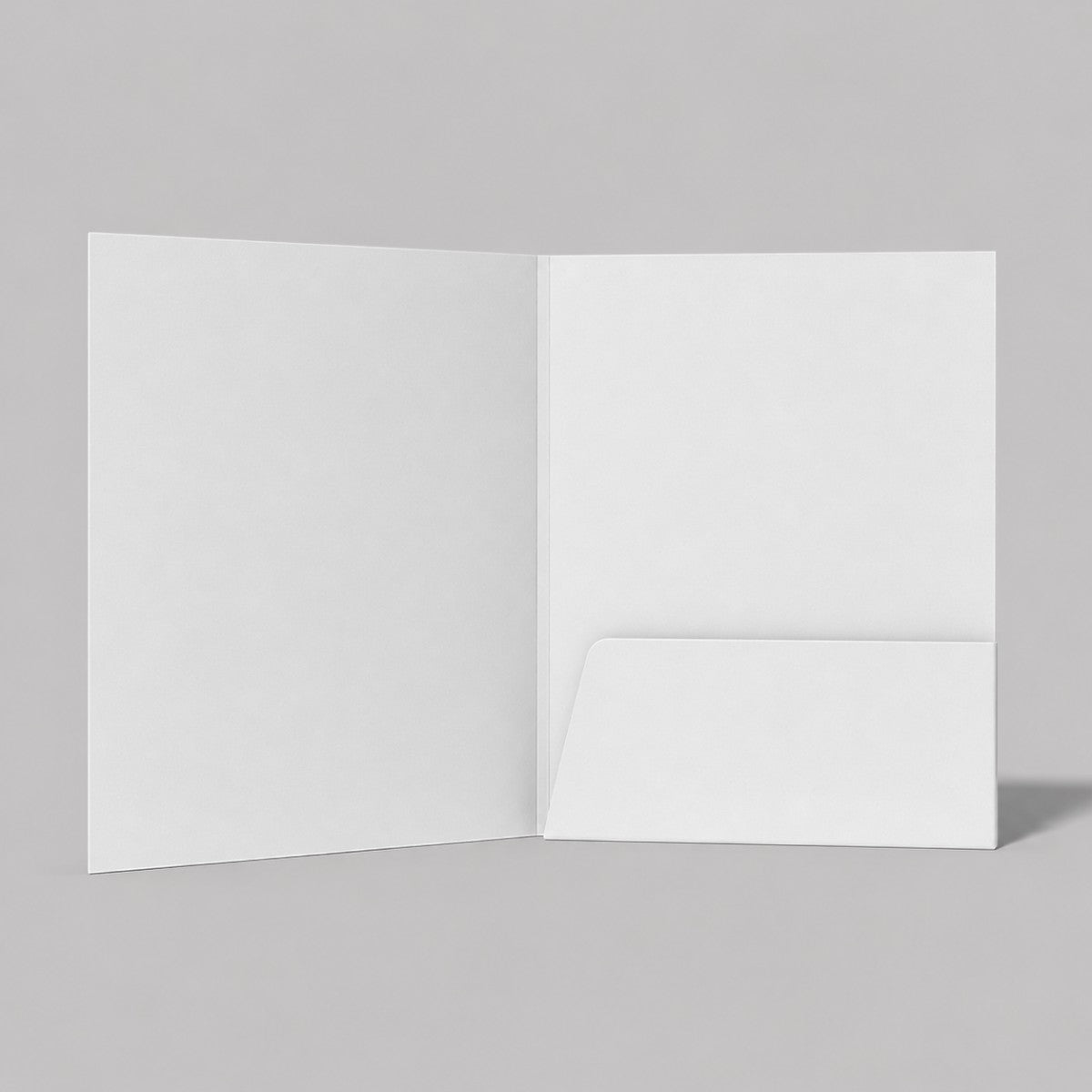 Stockka white A4 cardboard document folder with an internal pocket, ideal for business meetings and presentations.