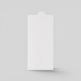 Stockka vertical white matte cardboard envelope with rounded tab closure for gift certificates, cards, or narrow documents.