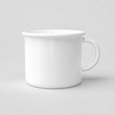 Stockka white ceramic camping-style mug with a wide rim and compact handle on a neutral background
