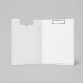 Stockka white corrugated cardboard presentation folder with built-in clipboard for documents and notes.
