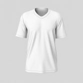 Stockka white cotton v-neck t-shirt with short sleeves and double-stitched hem and cuffs.