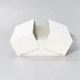 Stockka premium rigid gift box with double center opening, white laminated cardboard.