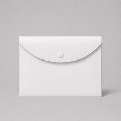 Stockka white faux leather document envelope with metal snap closure and stitched detailing. Ideal for storing certificates, documents, or invitations.