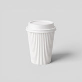 Stockka white paper coffee cup with fluted texture and matching plastic lid, 240ml.