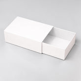 Stockka white coated cardboard gift box with drawer style opening, 400gsm. Ideal for jewelry or luxury items.