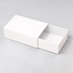 Stockka white coated cardboard gift box with drawer style opening, 400gsm. Ideal for jewelry or luxury items.
