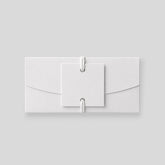 Stockka white paper gift envelope with double ribbon closure and external card for messages or gift cards.