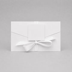 Stockka premium white paper gift envelope with satin ribbon and tag, perfect for luxury orders or gift cards.