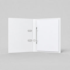 Stockka white hard cover portfolio binder with two metal rings, made of corrugated cardboard. Ideal for documents and presentations.