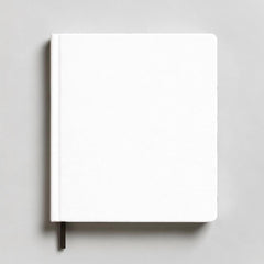 Stockka white hardback notebook with 80 lined pages and a black ribbon bookmark, perfect for custom designs.