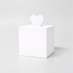 Stockka white cube gift box with heart top closure, perfect for romantic gifts or special occasions.