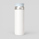 Stockka white insulated stainless steel water bottle with light blue lid and easy-sip spout.