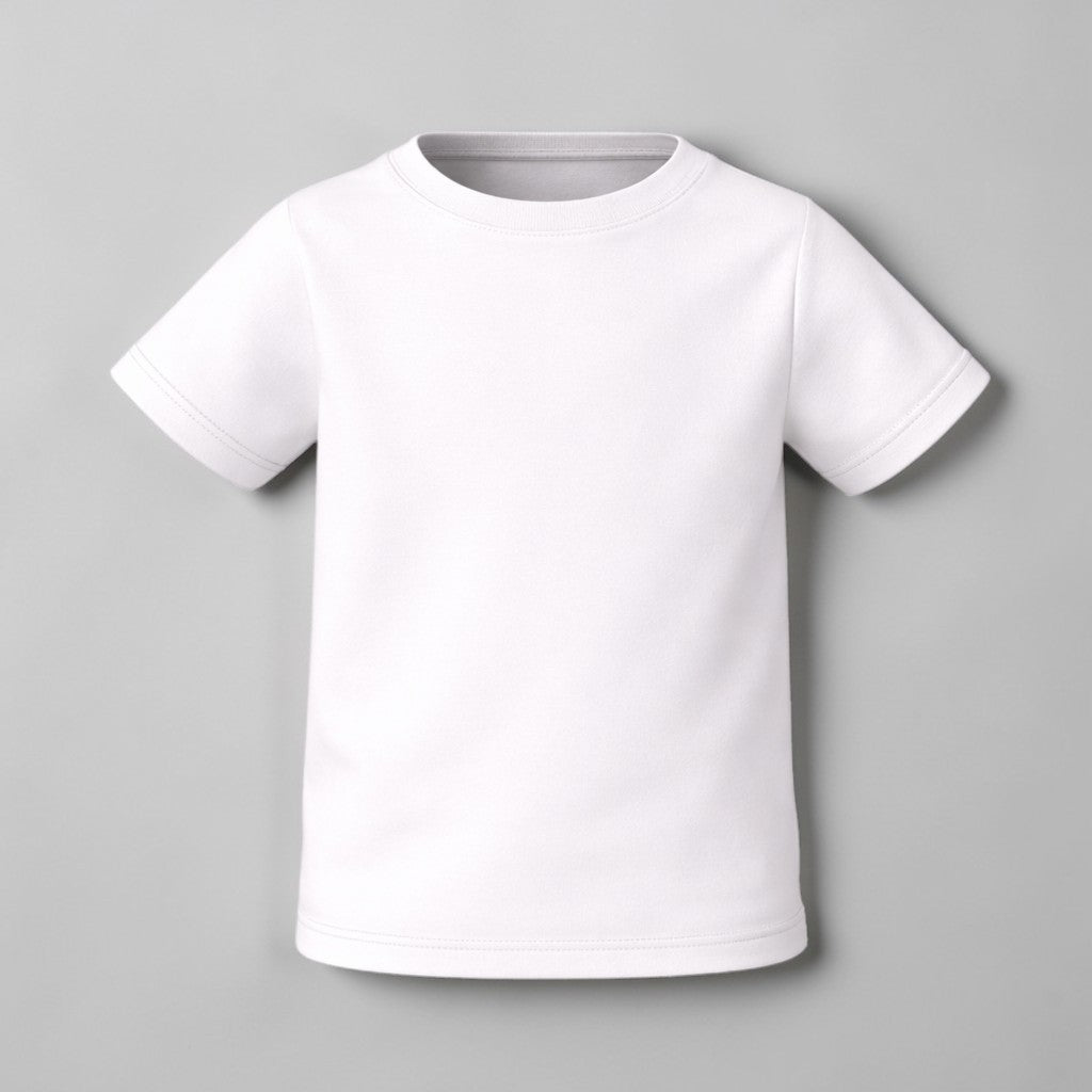 Stockka white cotton t-shirt for kids, short sleeves, crew neck, perfect for everyday wear or custom printing.