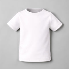 Stockka white cotton t-shirt for kids, short sleeves, crew neck, perfect for everyday wear or custom printing.