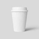 Stockka white ribbed kraft paper coffee cup with a white plastic lid, 380ml capacity, ideal for hot beverages on the go.