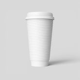 Stockka tall white kraft paper cup with a ribbed texture and white plastic lid, ideal for hot beverages on the go.