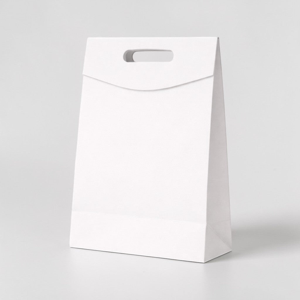 Stockka white kraft paper gift bag with die-cut handle, 250gsm.