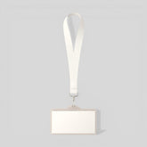 Stockka white polyester lanyard with metal clip and clear vertical ID card holder for events and staff.