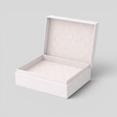 Stockka white luxury padded jewelry box with hinged lid and soft interior, perfect for rings, earrings, or necklaces.