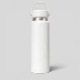 Stockka white metal sport bottle with a secure lid and a convenient metal handle for easy carrying. Ideal for sports or daily use.